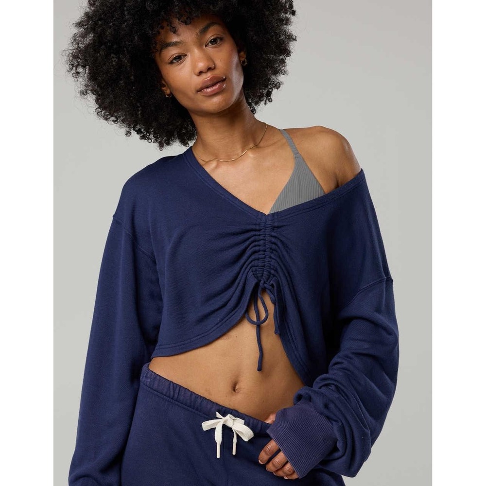 NWT Offline by Aerie Keep it 100 Terry Cinched Front Crewneck in Navy Size XL‎